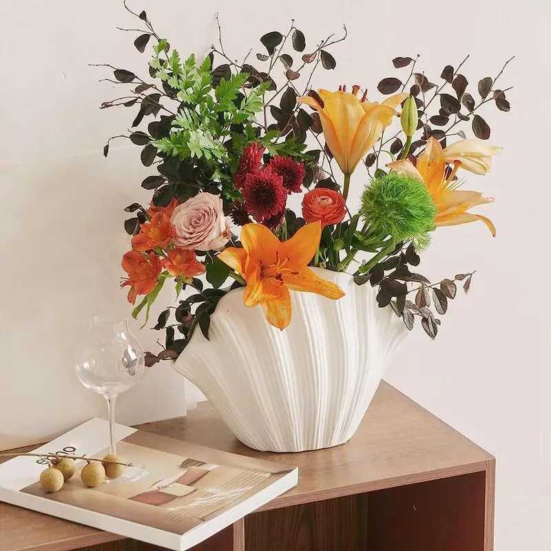 Ceramic Vase Sea Shell Shape Floral Arrangement Accessories Shell Flower Vase Ro Terrarium Decoration He Tabletop Ornaments H251204