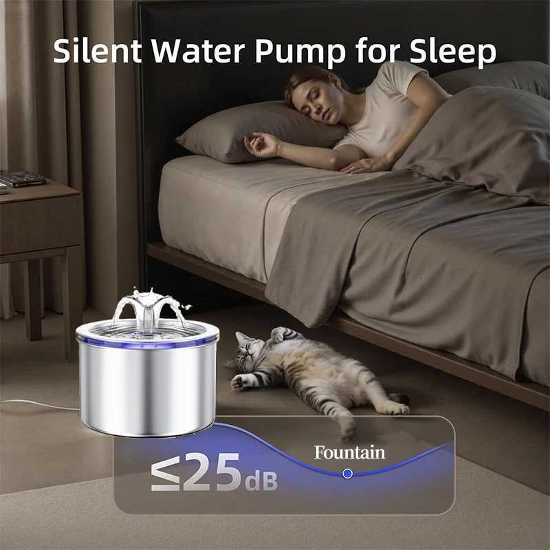 Stainless Steel Cat Water Fountain22L/74oz Intelligent Pet Fountain Dog Water Dispenser for Cats Dogs Automatic Dog Drinking M251204