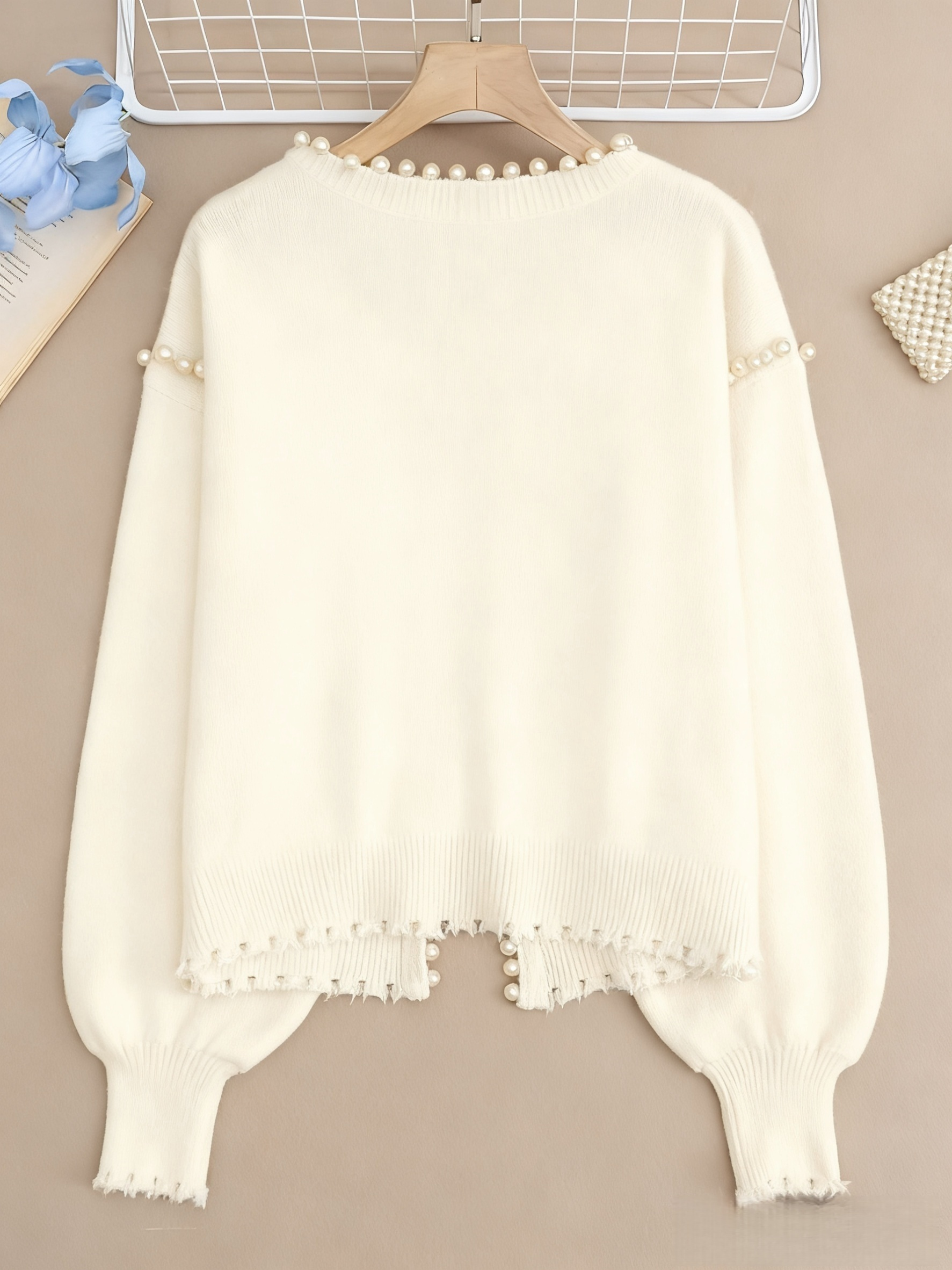 Women's Elegant Pearl-Decorated Cardigan Coat: Soft Knit Fabric, Pearl-Trimmed Design, Stylish Casual Outerwear Perfect for Daily & Chic Outfits 