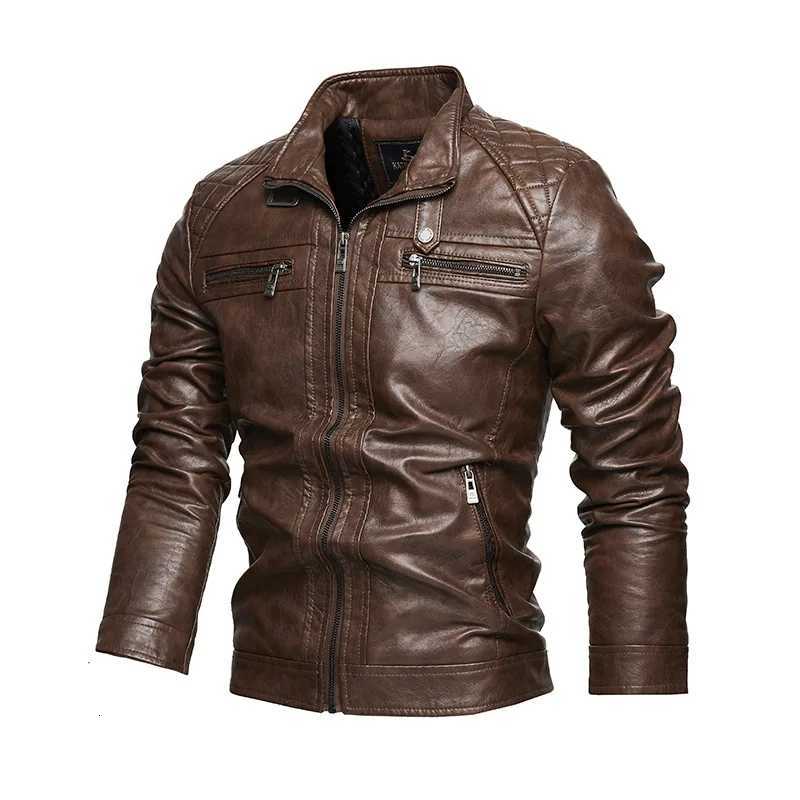 Men Plush Jacket Autumn Winter Motorcycle Punk Waterproof Male Leather Coat Stand Collar Thicken Long Sleeve Man OuterwearT251204