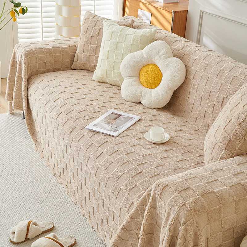 Autumn and Winter Plush Sofa Towel Lambs Wool Sofa Cover Towel Cream Wind Solid Color Thickened Sofa Blanket S137 M251204 - view 5