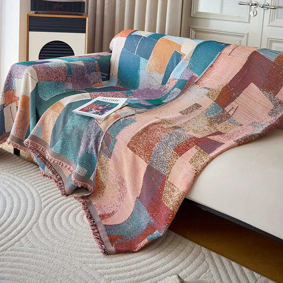 1pc Geometric Pattern Sofa Towel Chenille Sofa Throw Blanket With Tassels Four Seasons Universal Anti Cat Scratch Sofa Protector M251204 - view 6