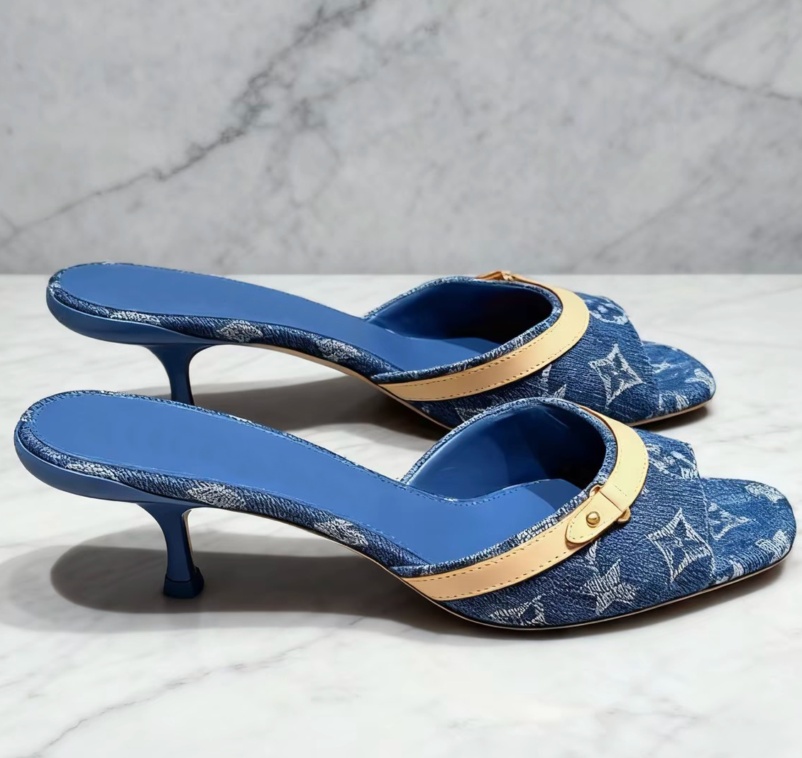 Dress Designer Shoes Fashion Classic High-Heeled Canvas Luxury Women Pumps Sandals For Ladies Party Wedding Office Products Women's Blue Silent High Hee565