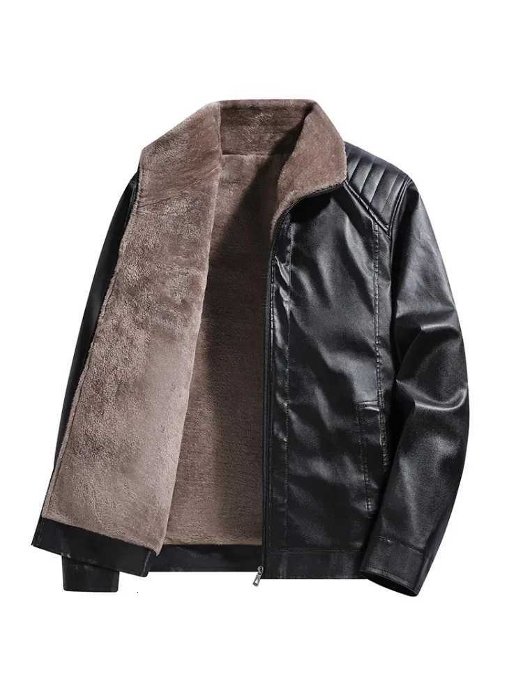 Autumn Winter Men Leather Jacket Business Casual Male Outerwear Vintage Thicken Fleece Turn Down Collar Male Coat Long SleeveT251204