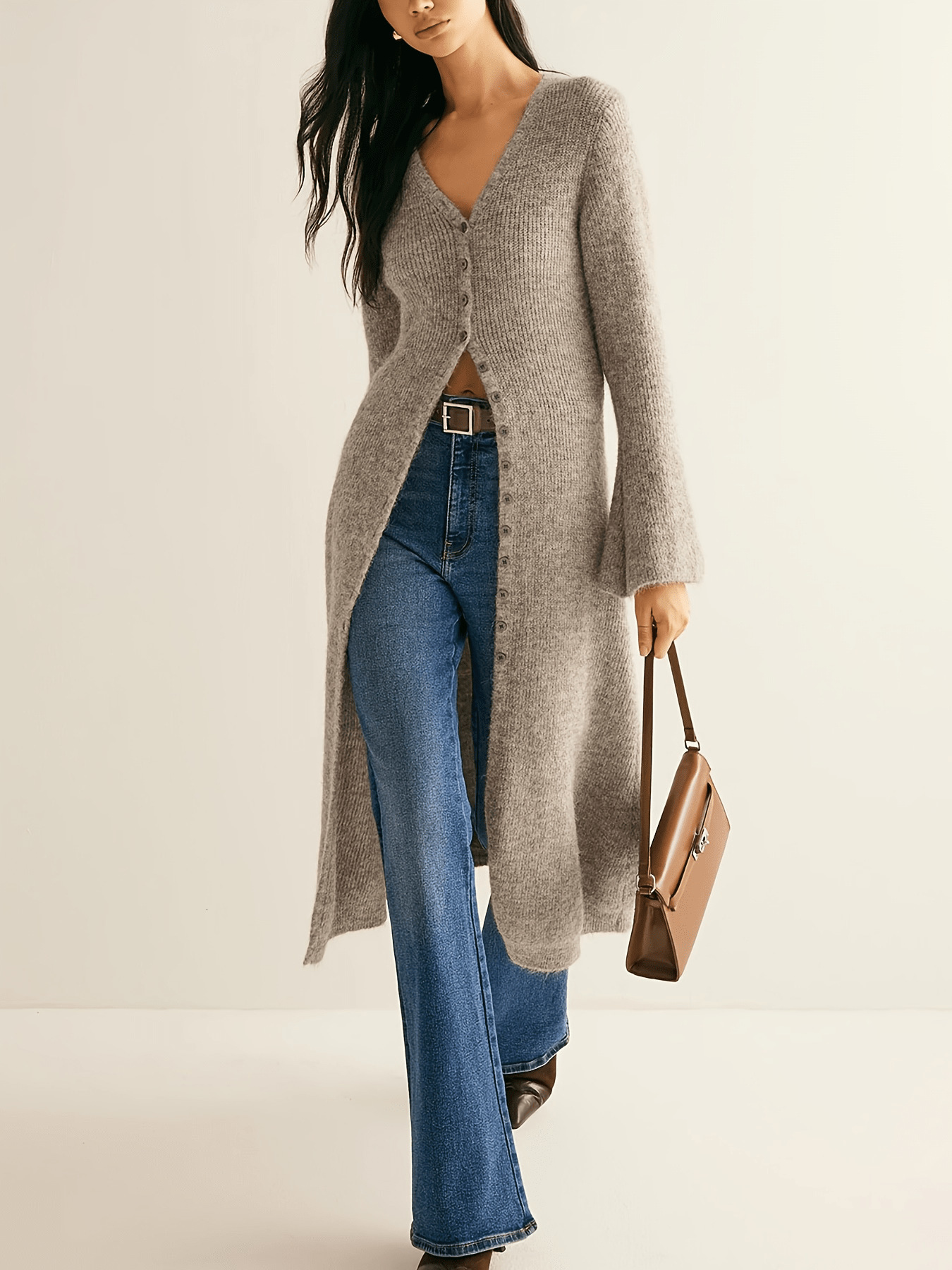 French Long Knit Cardigan Women High-end Mohair Sweater Jacket Fashion Runway V-neck Wool Knitwears Autumn Winter F569 241112