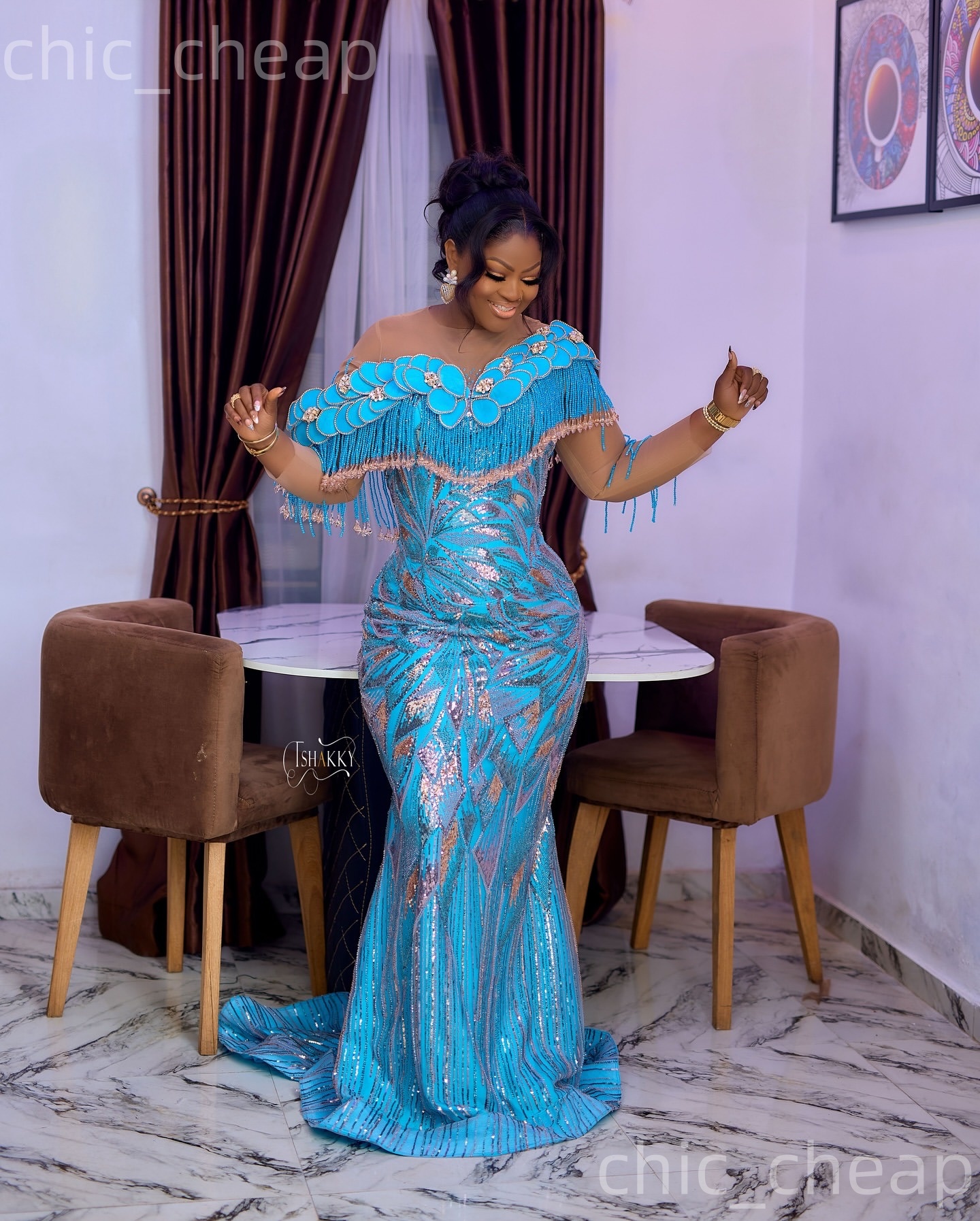 Aso Ebi Sky Blue Mermaid Prom Dresses 2026 Tassels Florals Crystals Evening Formal Party Second Birthday Engagement Gowns Plus Size Dress For Special 