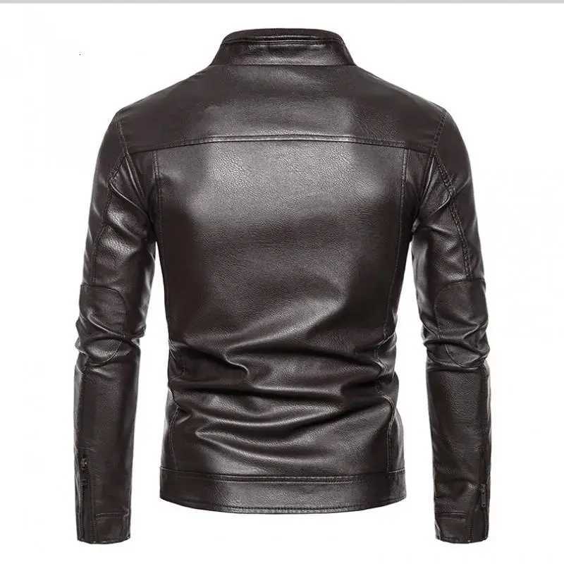 Spring Autumn Men Motorcycle Jacket Retro Slim Fit Casual Coat Stand Collar Leather Jackets Zipper Outerwear Windproof PU CoatT251204