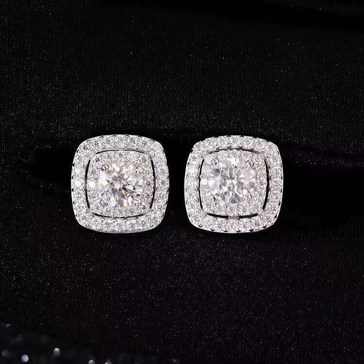 Pass Diamond Tester VVS Moissanite D Color with GRA 925 Silver Fine Jewelry Stud Earring for Men Women