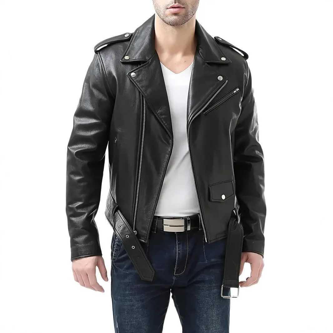 Black Red Men Casual Leather Jacket Business Leather Coats New Men Business Fashion Male Suit Collar Large Size Slim Fit TopT251204