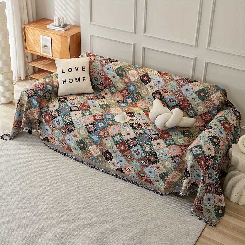 1PC Sofa Towel Jacquard Sofa Blanket With Tassels Double Face Usable Four Seasons Universal Pet Friendly Home Decor M251204 - view 6