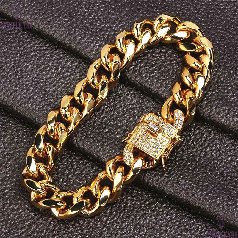 classic gold designer cuban link chain mens bracelet Silver Bracelets Jewelry 12mm Copper White AAA Cubic Zirconia Charm Chains for man Bangles Gift
