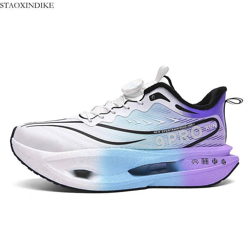 Winter New Leather Surface Fleece-Lined Warm Knob Buckle Sports Shoes Parent-Child Real Carbon Plate Soft Sole Rebound Cushioning Running Shoes