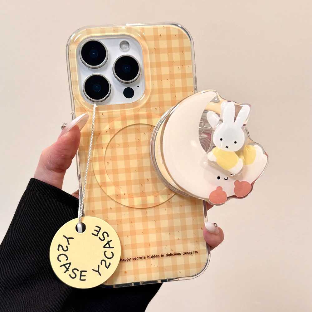 Cute w Grid Wireless Charge For Cartoon Case for iPhone 15 16 14 13 17 Pro Max Magnetic Shockproof Bumper Cover H251203