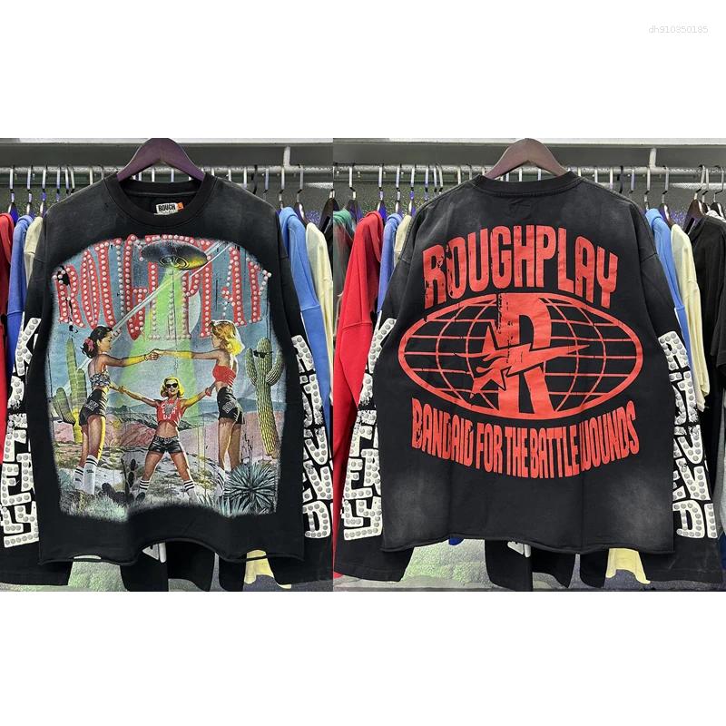 Men's Hoodies Real Pictures High Quality Roughplay T Shirt All-match Men Women Hip-hop Streetwear Long Sleeve Tee Heavy-duty Holey Fake Double Pi
