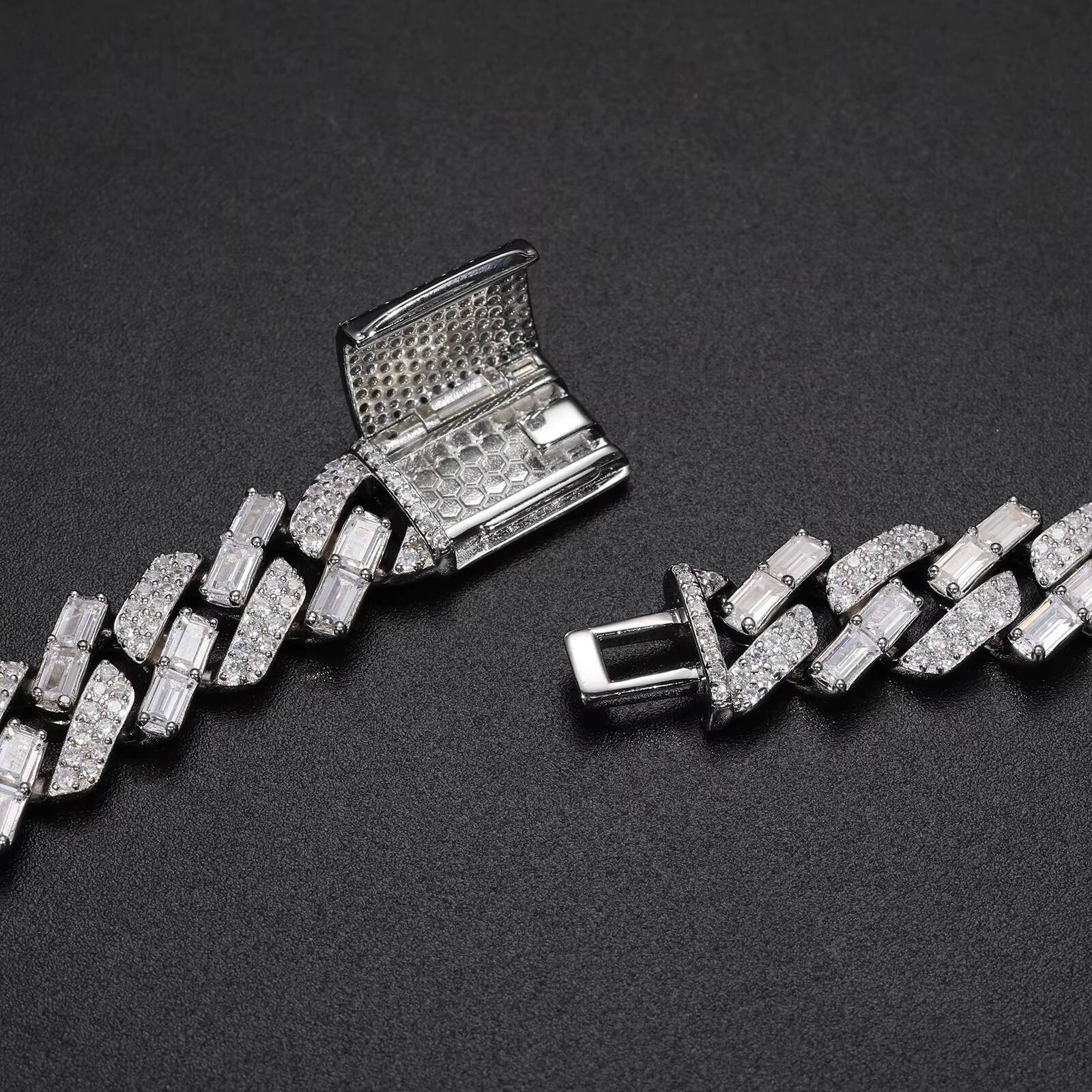 Pass Diamond Tester 12mm 14K 18K 925 Sterling Silver VVS Baguette Moissanite Iced Out Cuban Link Chain Necklace for Men