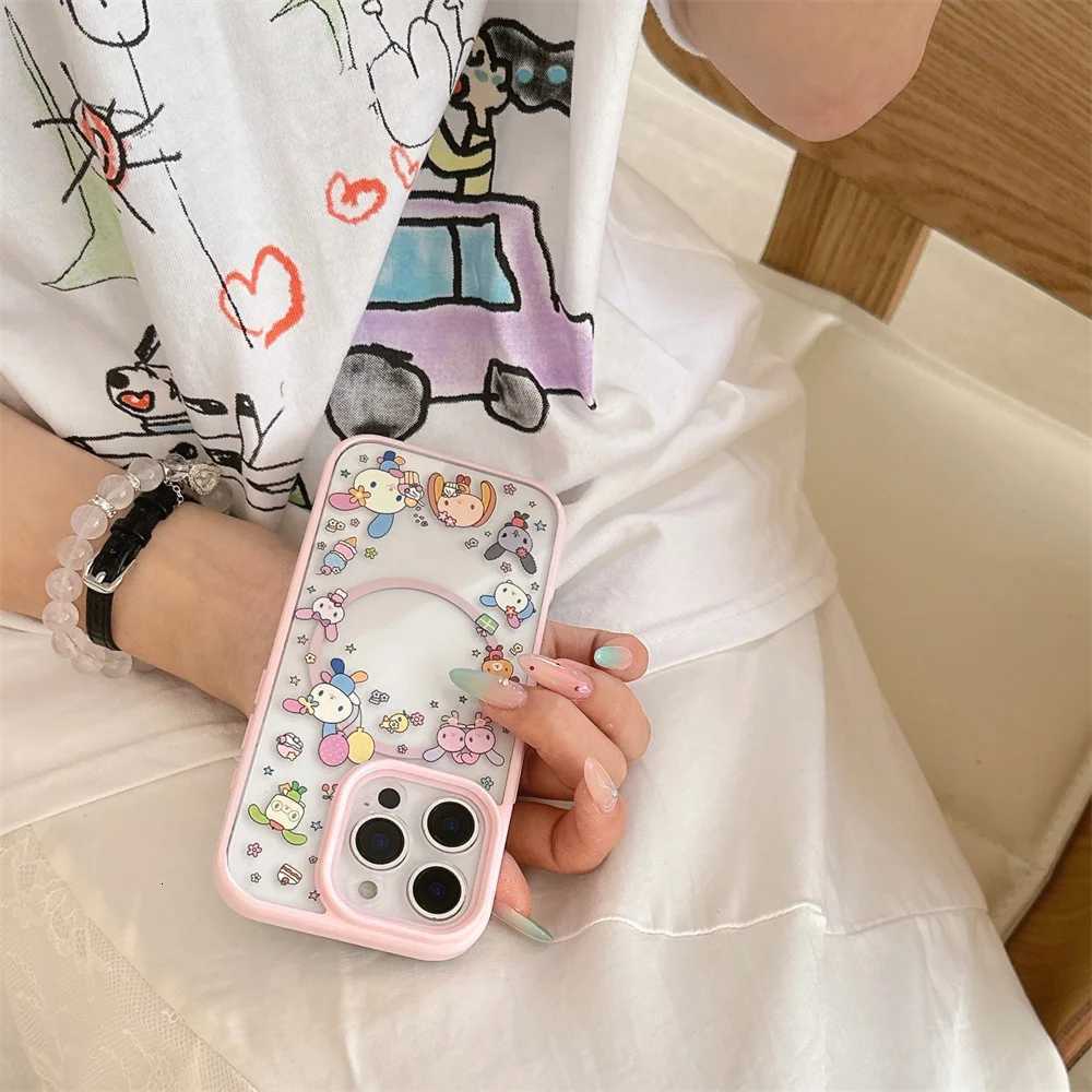 Cartoon cute flower rabbit magnetic stand phone case for iPhone 14 15 14 Pro 16 Pro Max 15pro Funda shake stand protective cover H251203