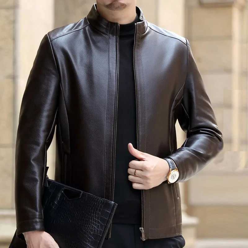 Mens Haining Genuine Leather Jaet Autumn Winter Thiened Soft Leather Coat Middle-Aged Dad Casual Sle eepskin Outerwear WarmT251204