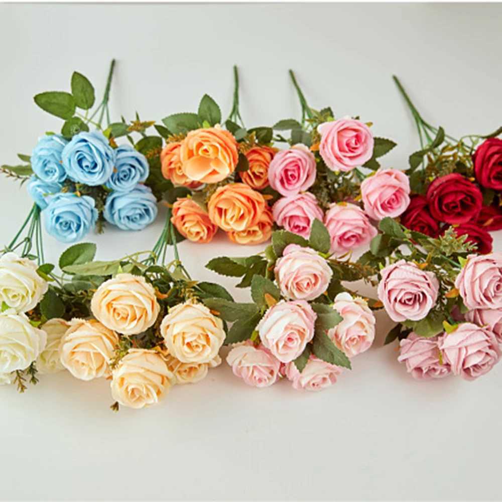 30cm Rose Artificial Silk Flowers Bouquet for Cemetery 6-s Big Rose Peony Fake Flower for Wedding He Table Decoration H251204