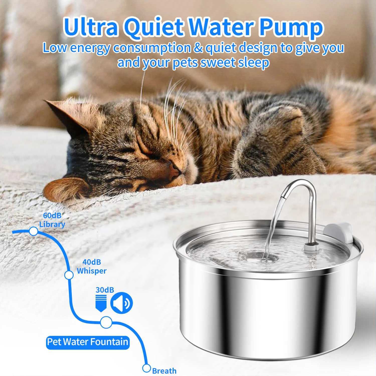 Stainless Steel Cat Water FountainPet Water Dispenser With FilterDog Drinking Fountain For CatsUltra Quiet Water Pump M251204