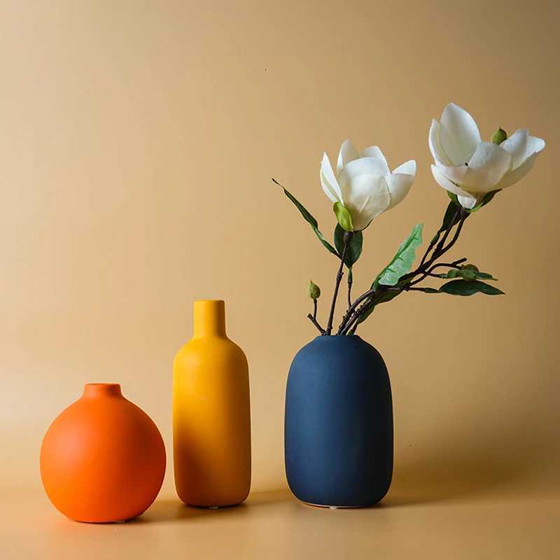 Nordic Ceramic Vase Solid Color Simple Art Flower Pot Decoration With Small Bottleneck For Table Shelf Dining Ro H251204