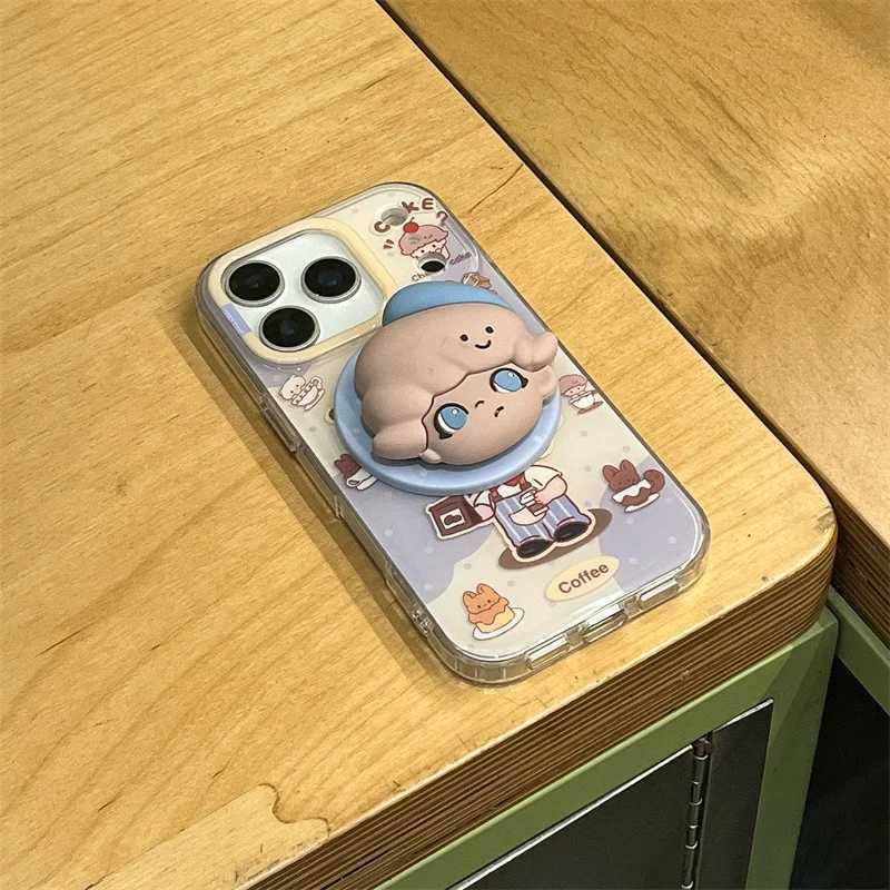 Funny Cute Cartoon Magnetic Phone Case For iPhone 17 14 15 16 Pro Max Back Cover with Stand Shockproof Cases For Capa H251203