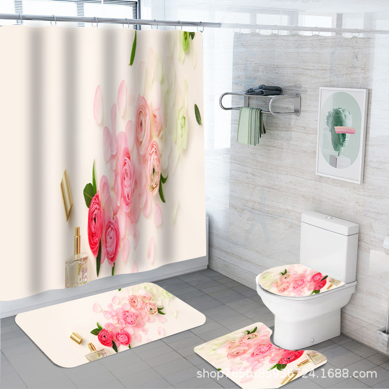 YL-37878 Eco-friendly Shower Curtain with Heat Transfer Printing, Waterproof, Comes with Hooks, Wholesale Available, Waterproof Shower Curtain