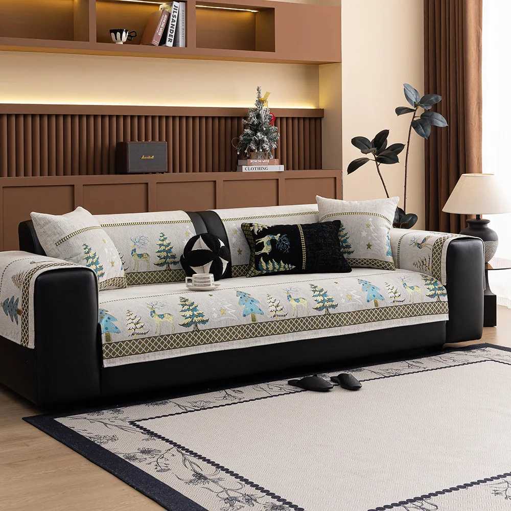 Universal Chenille Christmas Sofa Mat Cover Christmas Tree Deer Pattern Sofa Covers Anti-Slip Fully Covered Sofa Covers Fabric M251204 - view 6