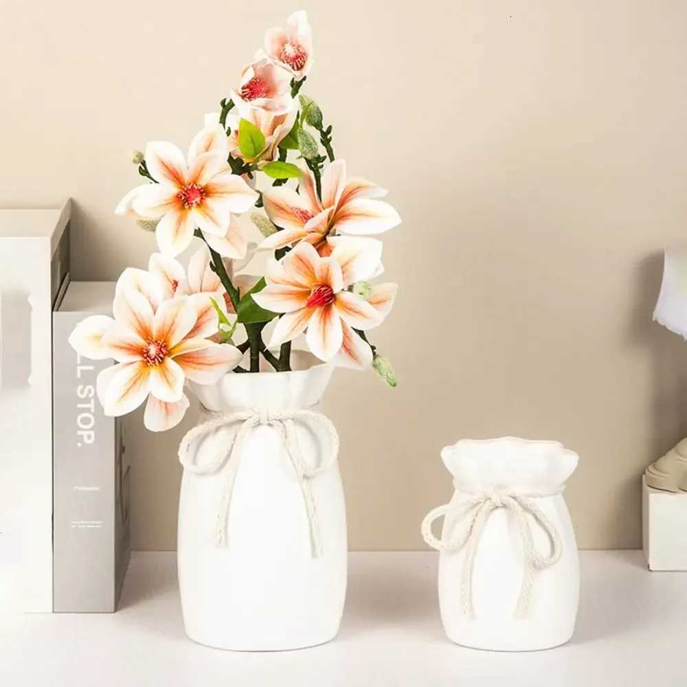 Modern Art White Flower Vase Plastic Bow Design Creative Plant Bottle Nordic Decorative Vase Living Ro H251204