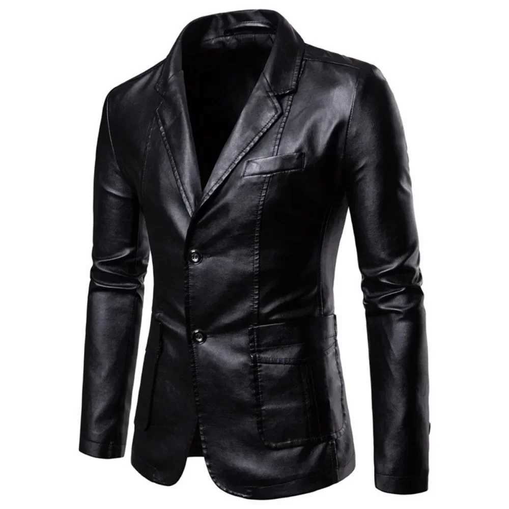 Spring Autumn New Mens Leather Jacket Fashion Lapel Windbreak Solid Color Stylish Outwear Slim Fit Motorcycle StreetwearT251204