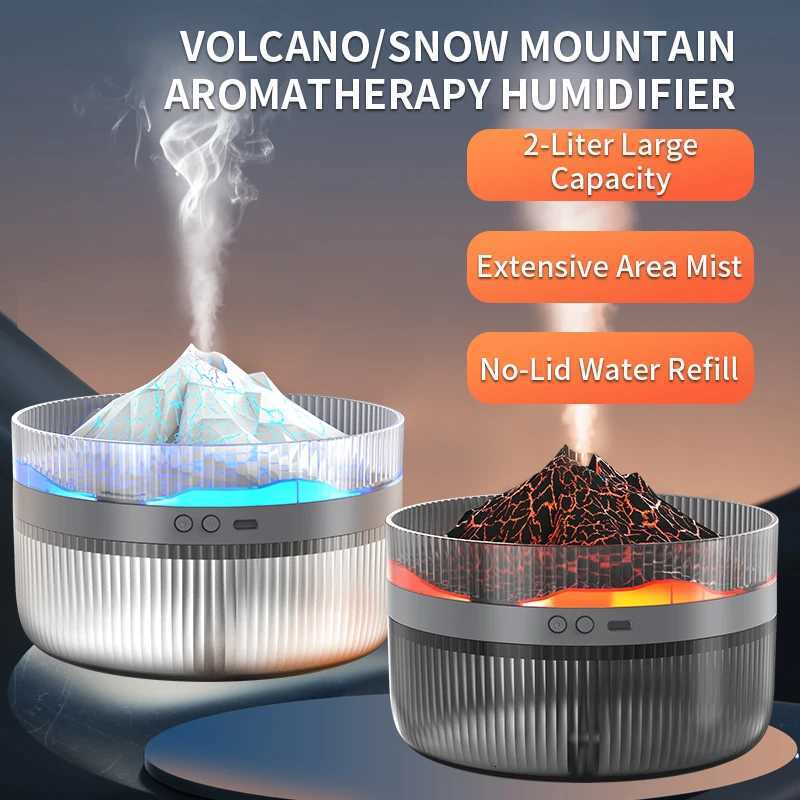 2025 New 1pc Volcano Snow Mountain Shaped Aratherapy Humidifier 6763oz Large Capacity with LED Flame Effect USB Powered C251204