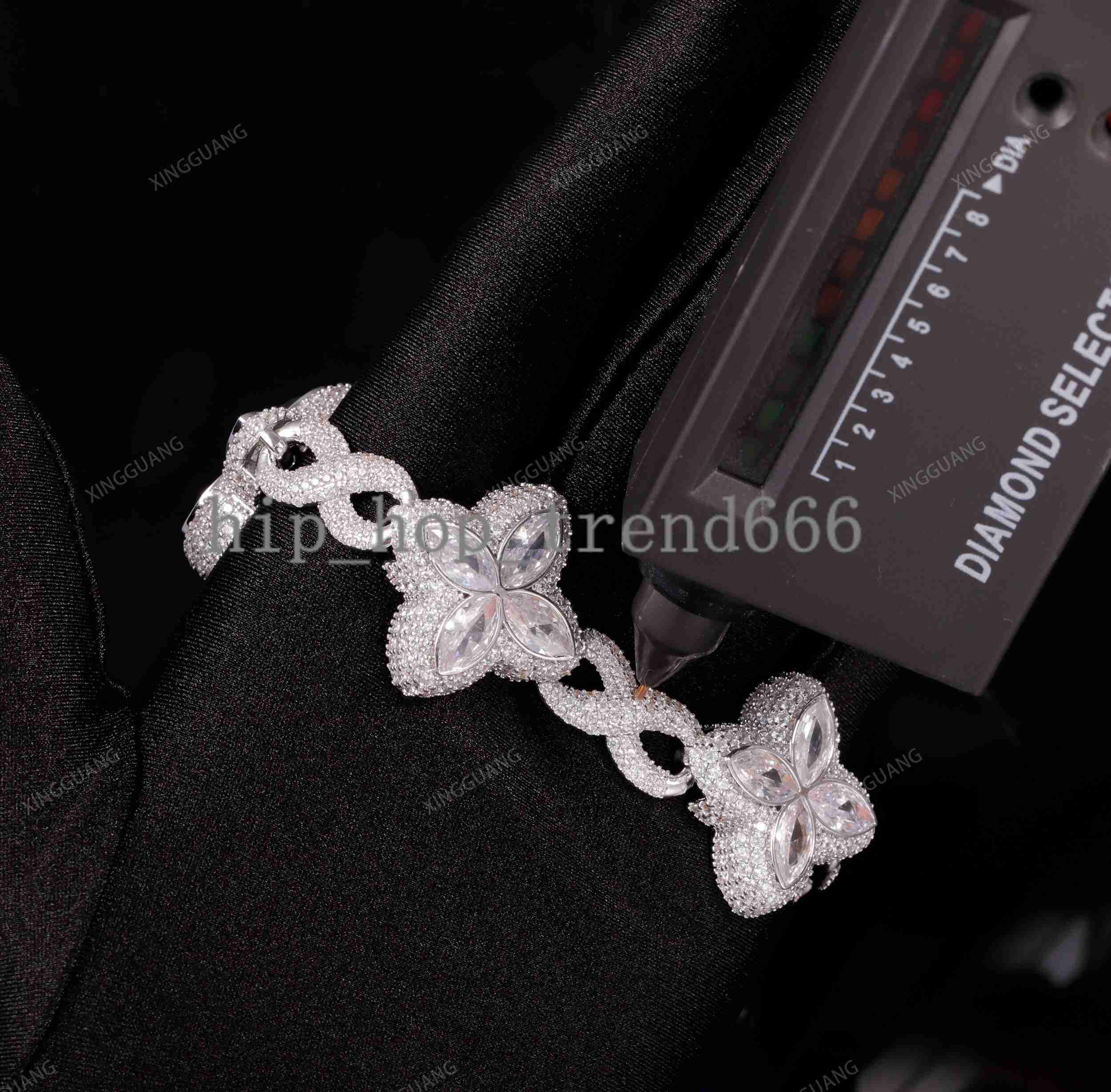 New Arrival Clover Design Vvs White Green Moissanite Diamond S925 Silver Gold Plated Cuban Link Bracelet Men Women