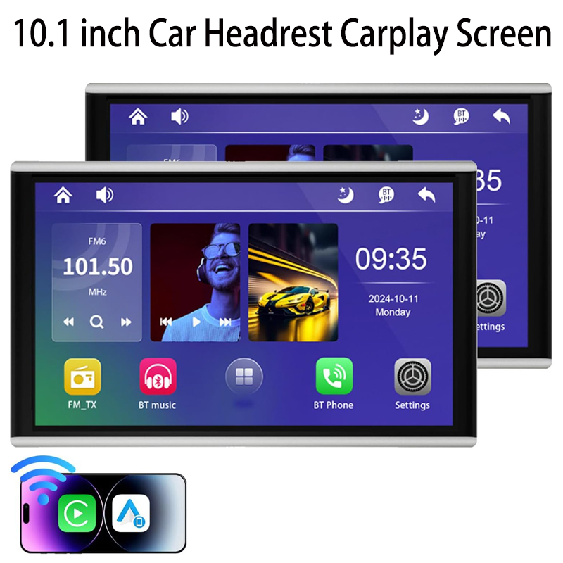 10.1" Car Headrest Monitor With Carplay Android Auto Mirror Link Vehicle IPS Touch Screen Back Seat Player Entertainment Device for Watching TV, 