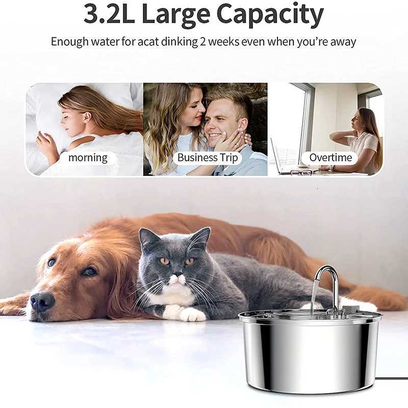 Intelligent Cat Drinking Water Fountain Sensor Automatic Circulating Pet Water Dispenser Stainless Steel Fountain With Filters M251204