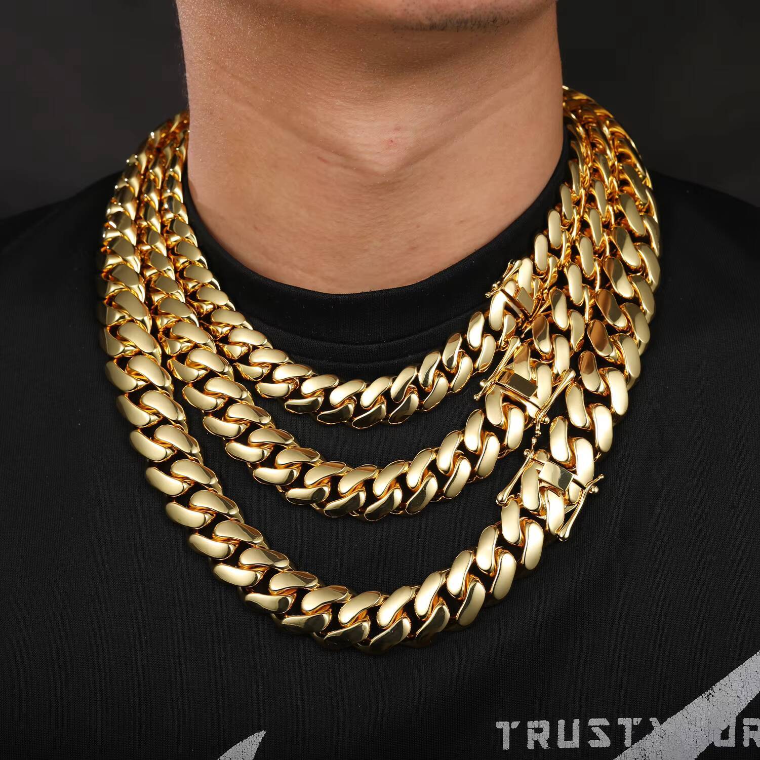 Cadena Cubana Fashion Jewelry Hip Hop Mens 10mm-22mm 14K 18K Gold Plated Diamond Cut Miami Cuban Link Chain Bracelet Necklace