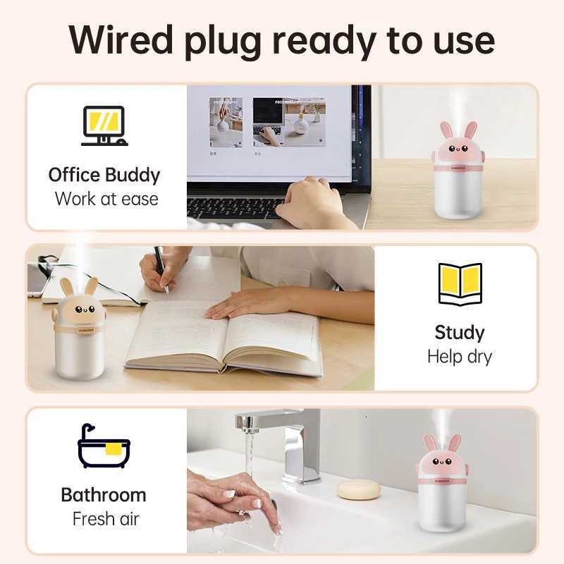 Mars Rabbit Mini Air Humidifier 180ML Cute Cartoon Ara Diffuser Essential Oils Per Color Lights for Car Bedro He Gift C251204