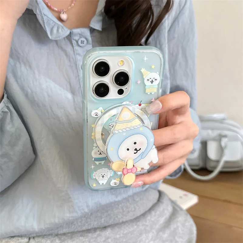 Kawaii Cartoon Bear Stand Holder Magnetic Phone Case For iPhone 16 Pro 15 14 13 Pro Max Back Cover Cute Cases for Funda H251203