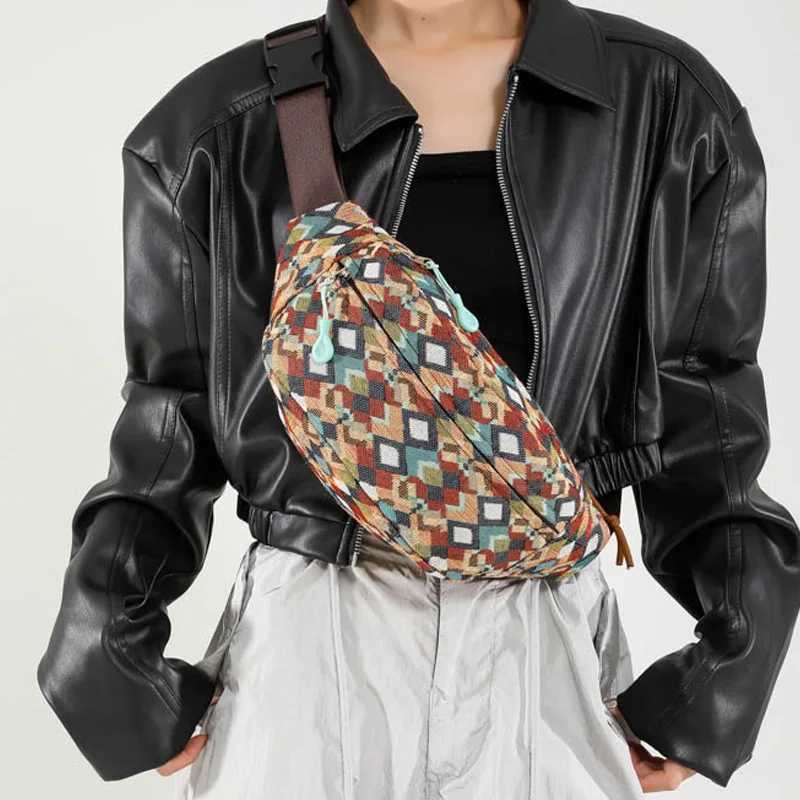 Fashion Grid pattern Chest Bags For Women Canvas Waist Bag Large Capacity Shoulder Crossbody Bag Purse Multi-function Fanny PackT251204