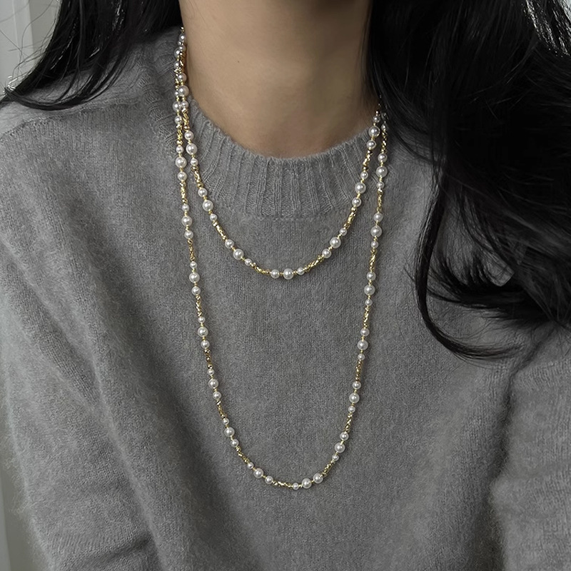 free shipping designerr Stacked luxury Pearl Sweater Long Autumn Winter Beaded Necklace Women's Accessories Light Luxury High-End Clavicle Chain 