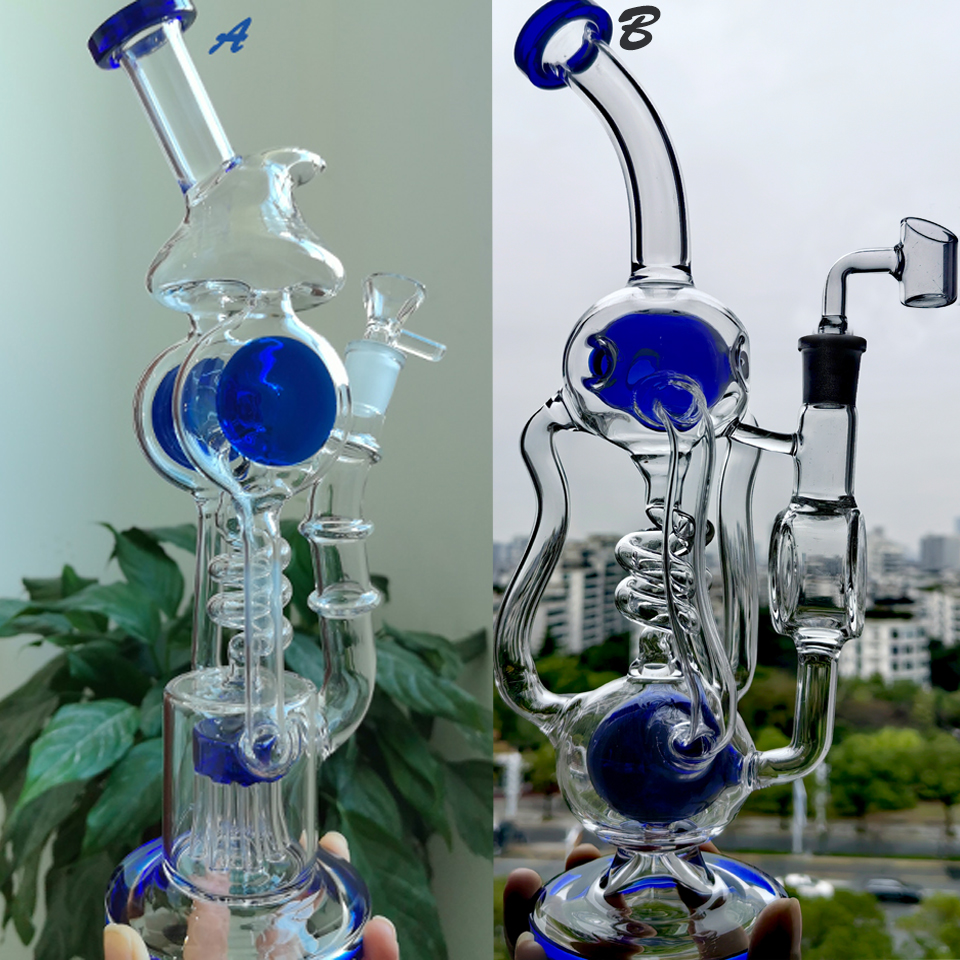 Thick Glass Bong Smoking Glass Water Pipe Hookahs Double Swiss Perc Recyler Oil Water Bongs Bubbler With 14mm Joint 12.9''