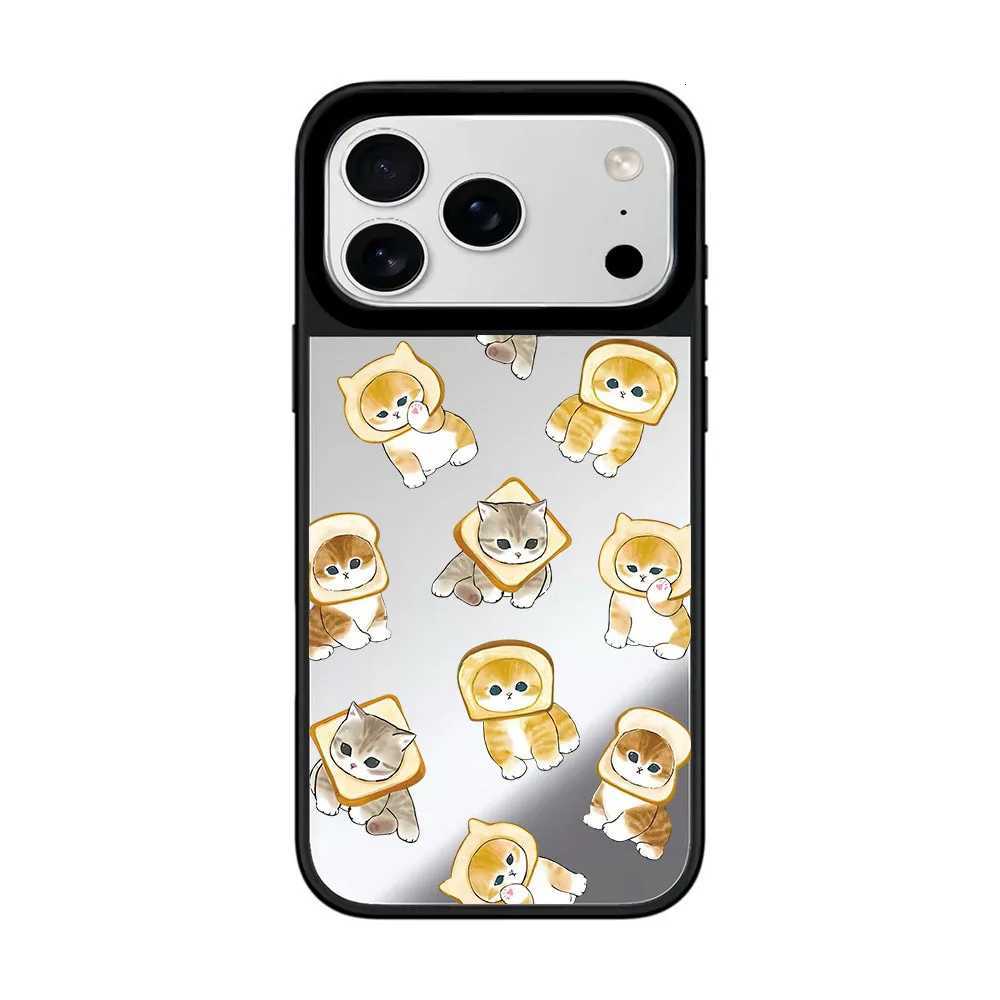 Lovely Cat Mirror Surface Black Border Magnetic Phone Case Cover for IPhone 12 13 14 15 16 17 Pro Max Case H251203