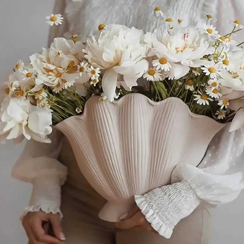 Ceramic Vase Sea Shell Shape Floral Arrangement Accessories Shell Flower Vase Ro Terrarium Decoration He Tabletop Ornaments H251204