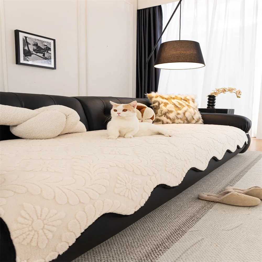 Vintage High-end Straight Sofa Cushion Autumn and Winter Plush Leather Sofa Special Cushion Fixed Anti-slip Cover Cloth M251204 - view 7