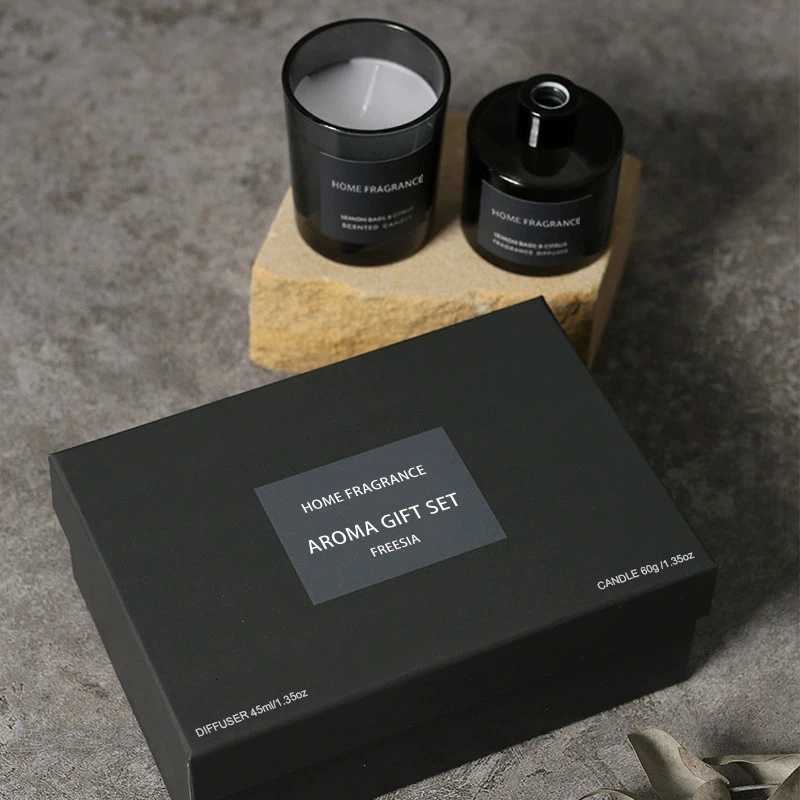 1 Box Aromatherapy Set - 50ml Reed Diffuser Oil with Expanding Sticks 50g Scented Candle Hotel Home Office Air Freshener Y251204