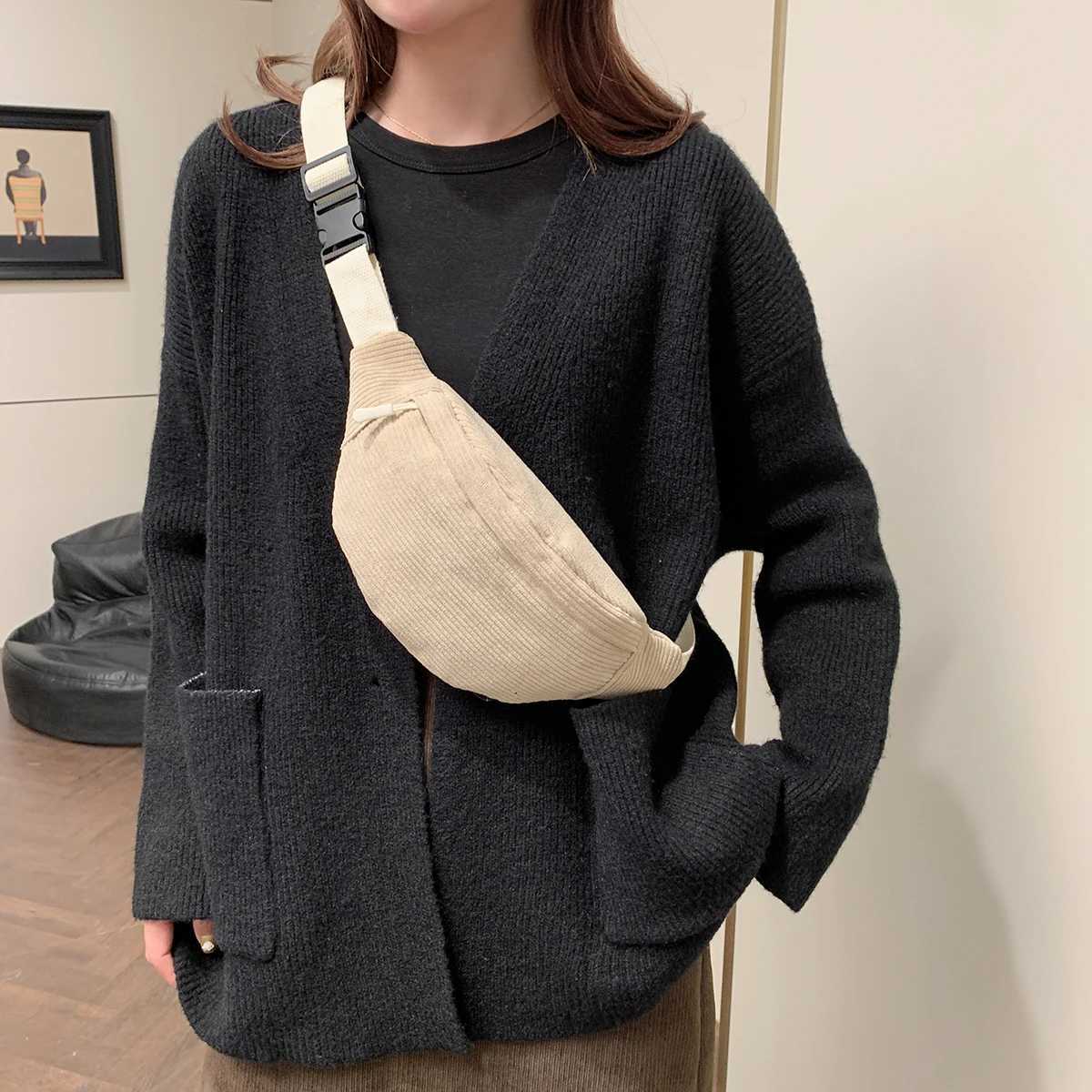 Casual Corduroy Belt Bags for Women Fashion Fanny Pack Female Banana Waist Bag Hip Purse Shoulder Crossbody Chest Bag PocketT251204