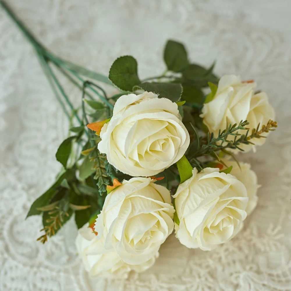 30cm Rose Artificial Silk Flowers Bouquet for Cemetery 6-s Big Rose Peony Fake Flower for Wedding He Table Decoration H251204