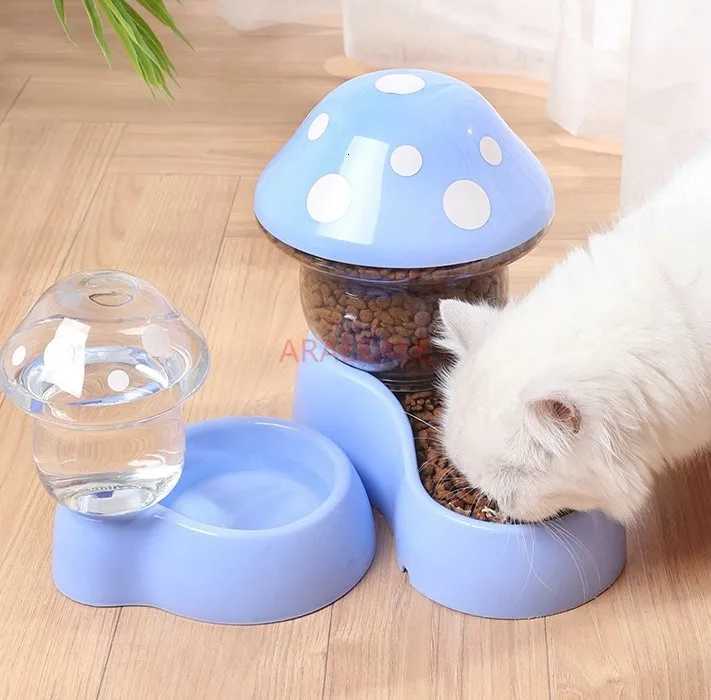 2PCS Cat Automatic Feeder Mushroom Shape Water Bottle Pet Bowl Feeding Watering Supplies Dog Food Dispenser M251204