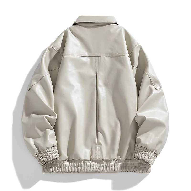 Hong Kong Style Leather Coat Mens Spring Autumn New High Street Trend Youth Casual Loose Handsome Leather Jacket Quality FabricT251204