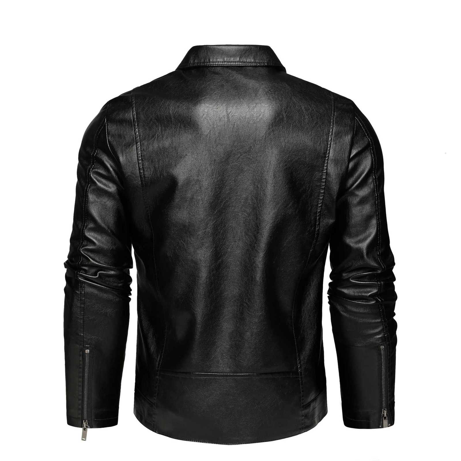 Mens PU leather jacket diagonal zipper biker jacketT251204