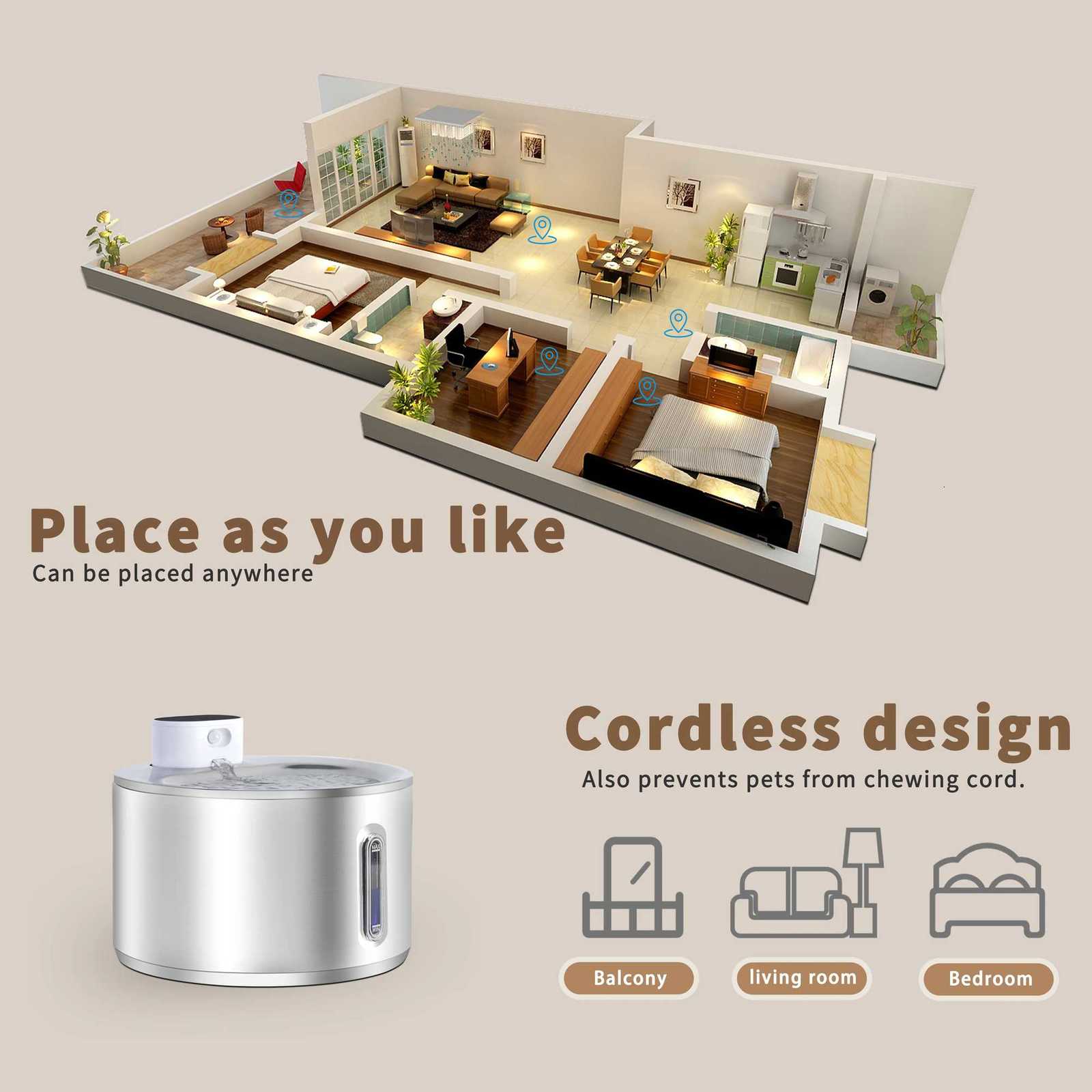 4L Wireless Cat Water Fountain Stainless Steel Auto Sensor Drinking Fountain For Cat Dog Drinker Pet Water Dispenser Accessories M251204