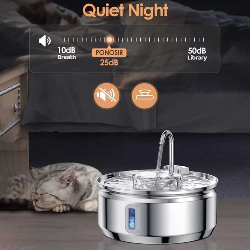 32L Stainless Steel Pet Water Fountain With Visible Window Filtration System Automatic Cat Fountain for Cats/Dogs Drinking Bowl M251204